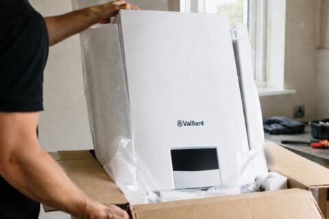 The unboxing of a new Vaillant boiler.